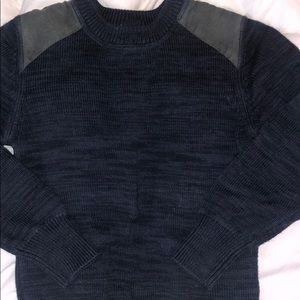 Boys sweater. Navy. Suede shoulder detail. New.